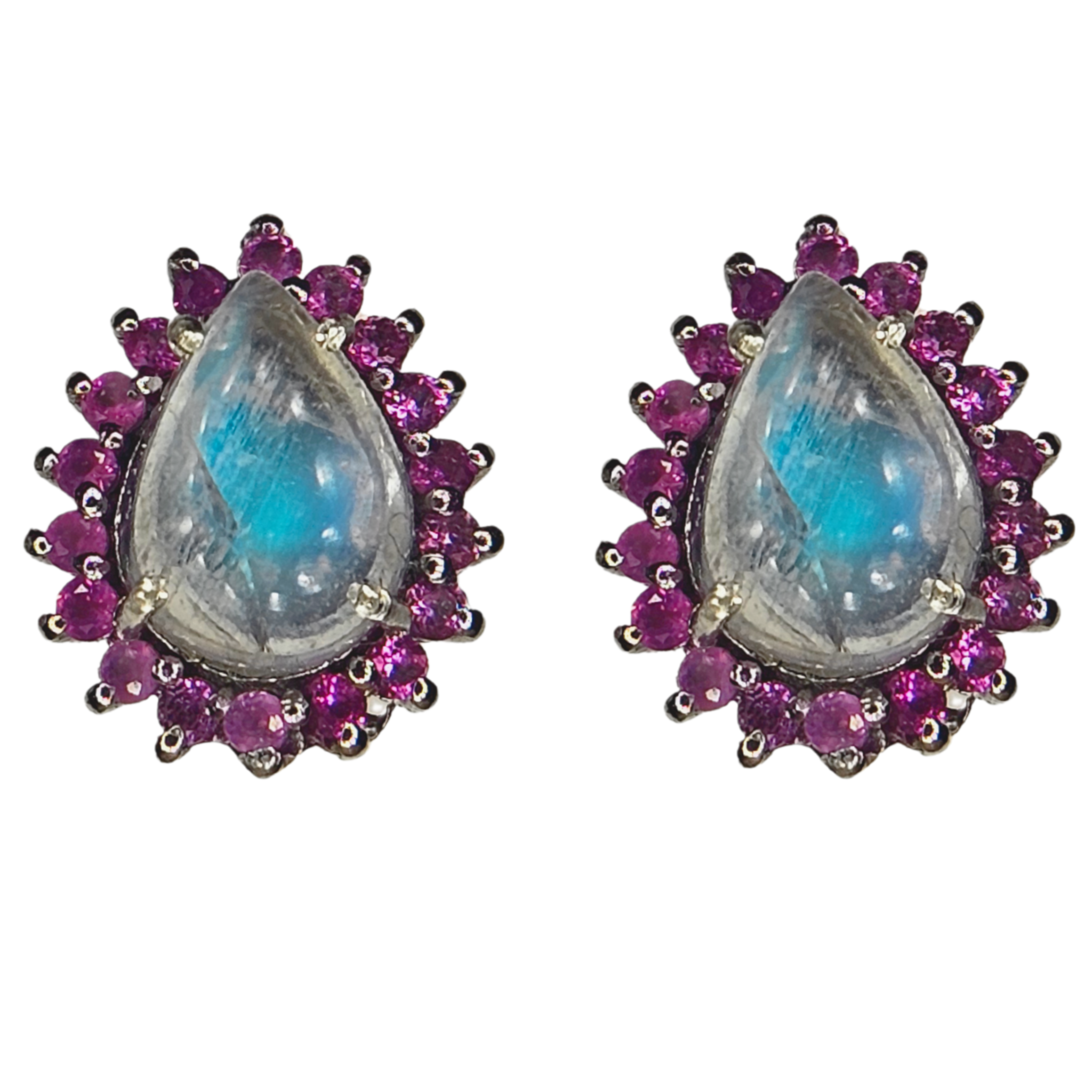 Opal Drop Silver Pink Sapphire Post Earrings
