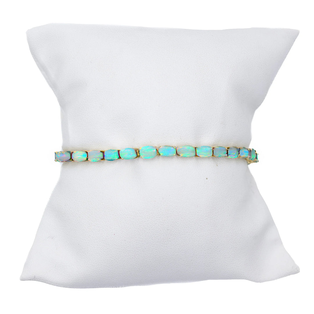 Opal tennis bracelet, iridescent gemstone jewelry for timeless elegant style