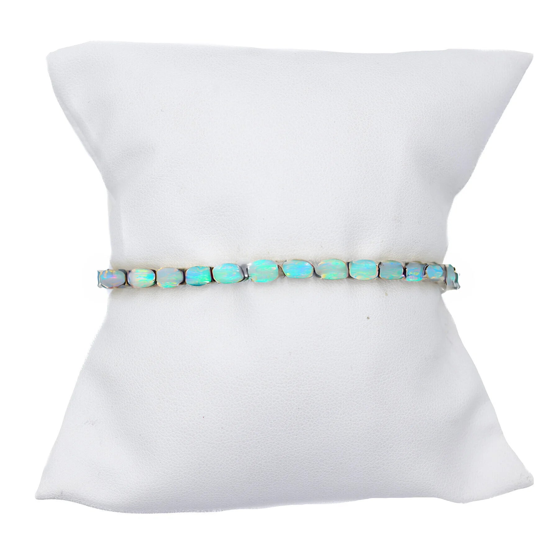 Opal tennis bracelet, iridescent gemstone jewelry for timeless elegant style