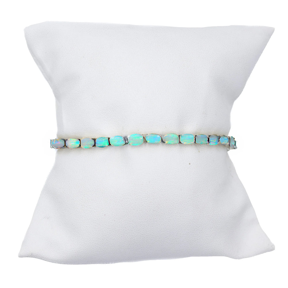 Opal tennis bracelet, iridescent gemstone jewelry for timeless elegant style