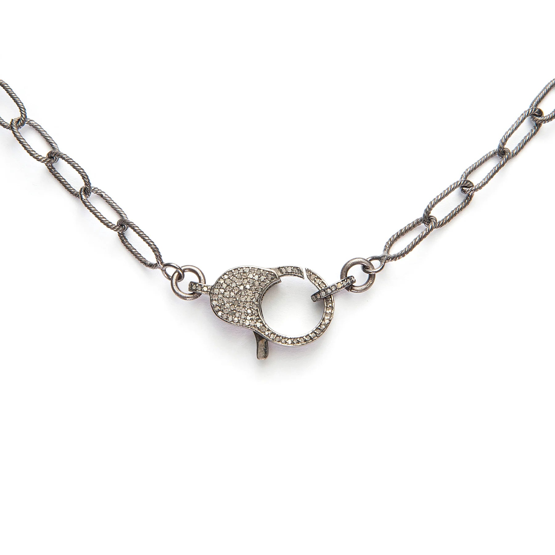 Oxidized sterling silver large cable chain bracelet with diamond closure, bold vintage-inspired jewelry for elegant style