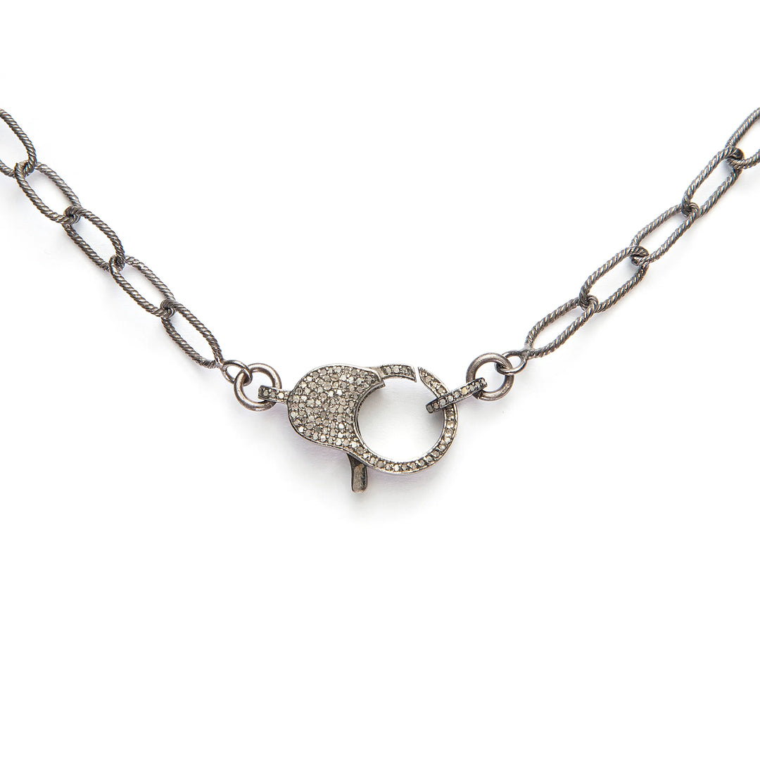 Oxidized sterling silver large cable chain bracelet with diamond closure, bold vintage-inspired jewelry for elegant style