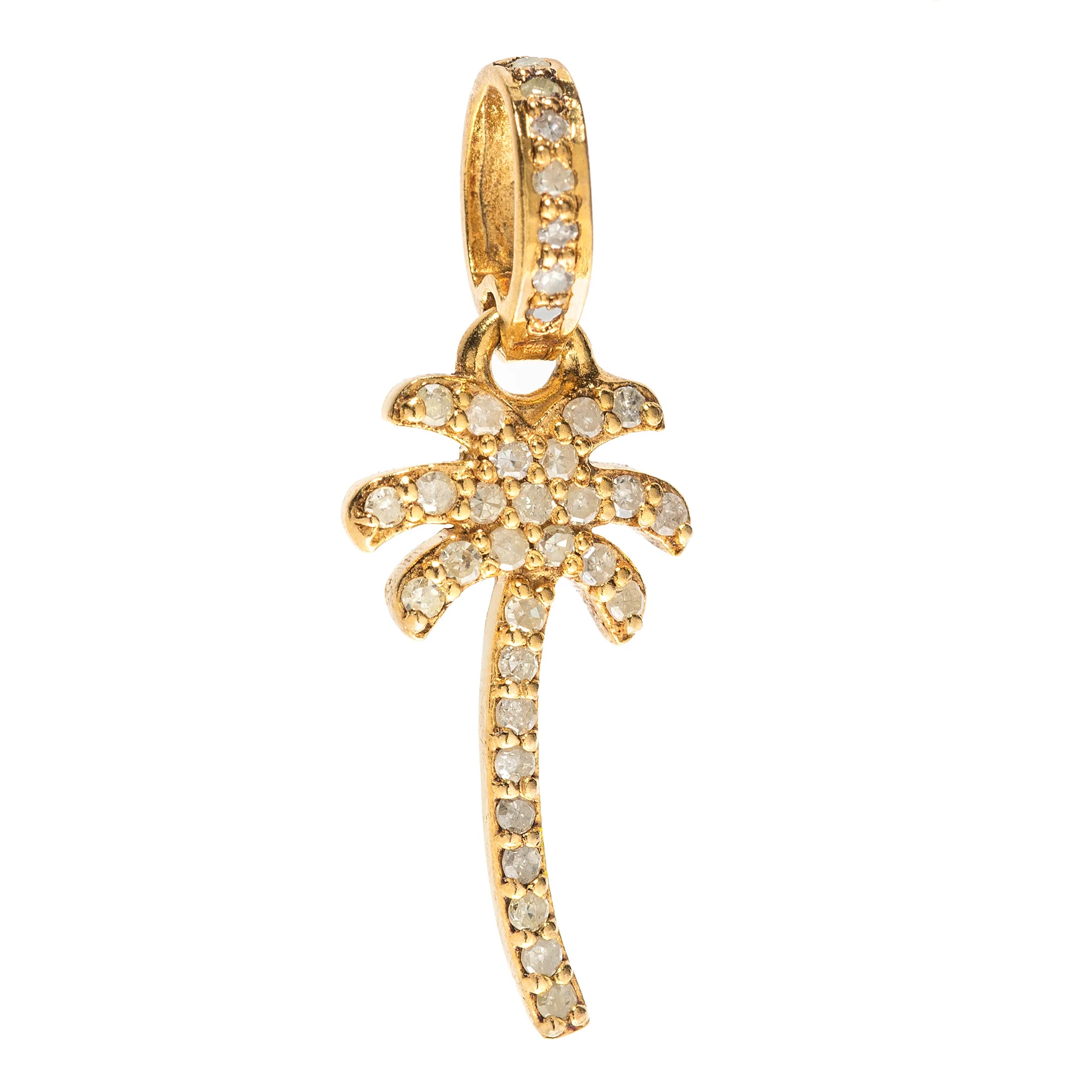Gold palm tree charm – tropical-themed pendant representing vacation vibes and island elegance

