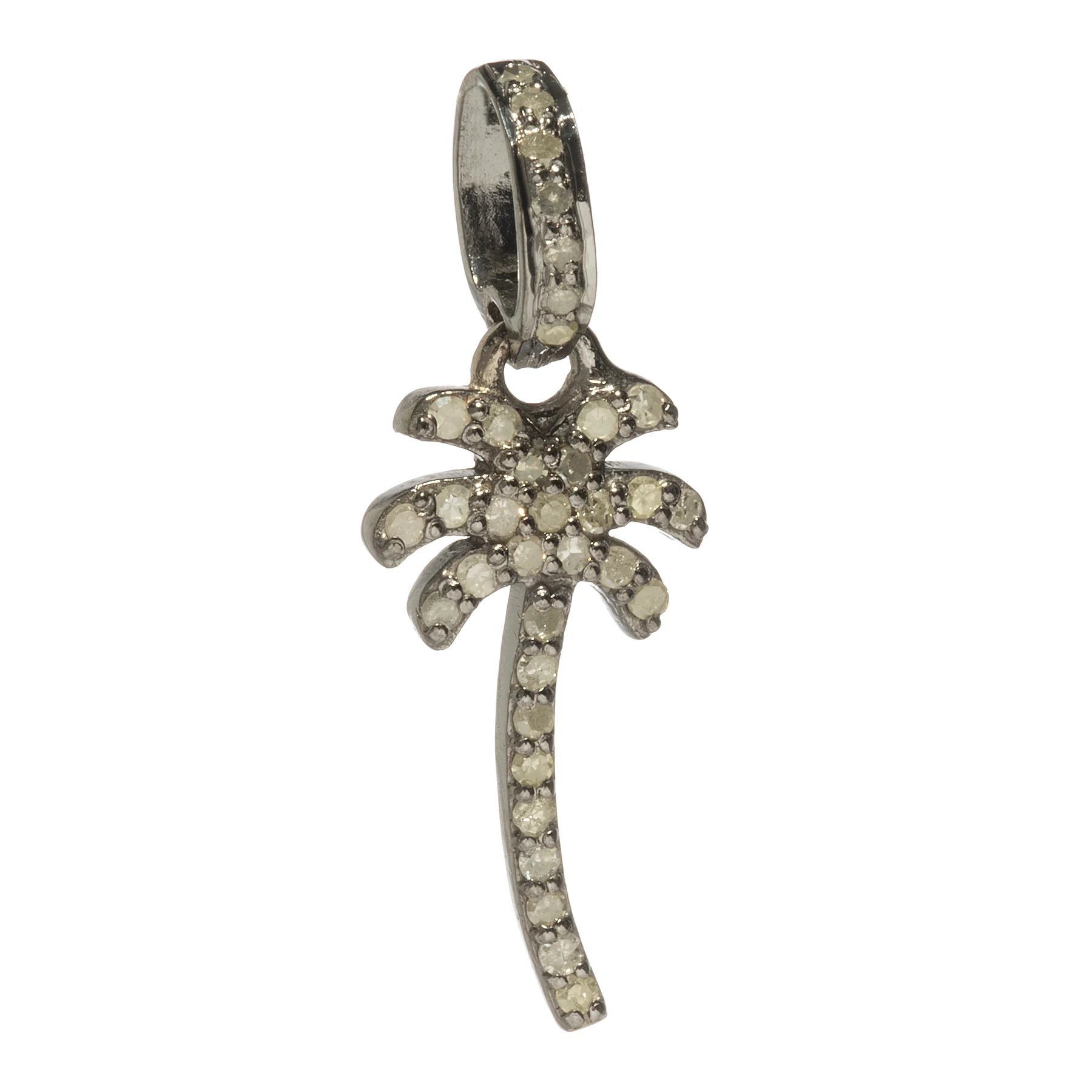 Silver palm tree charm – tropical-themed pendant representing vacation vibes and island elegance

