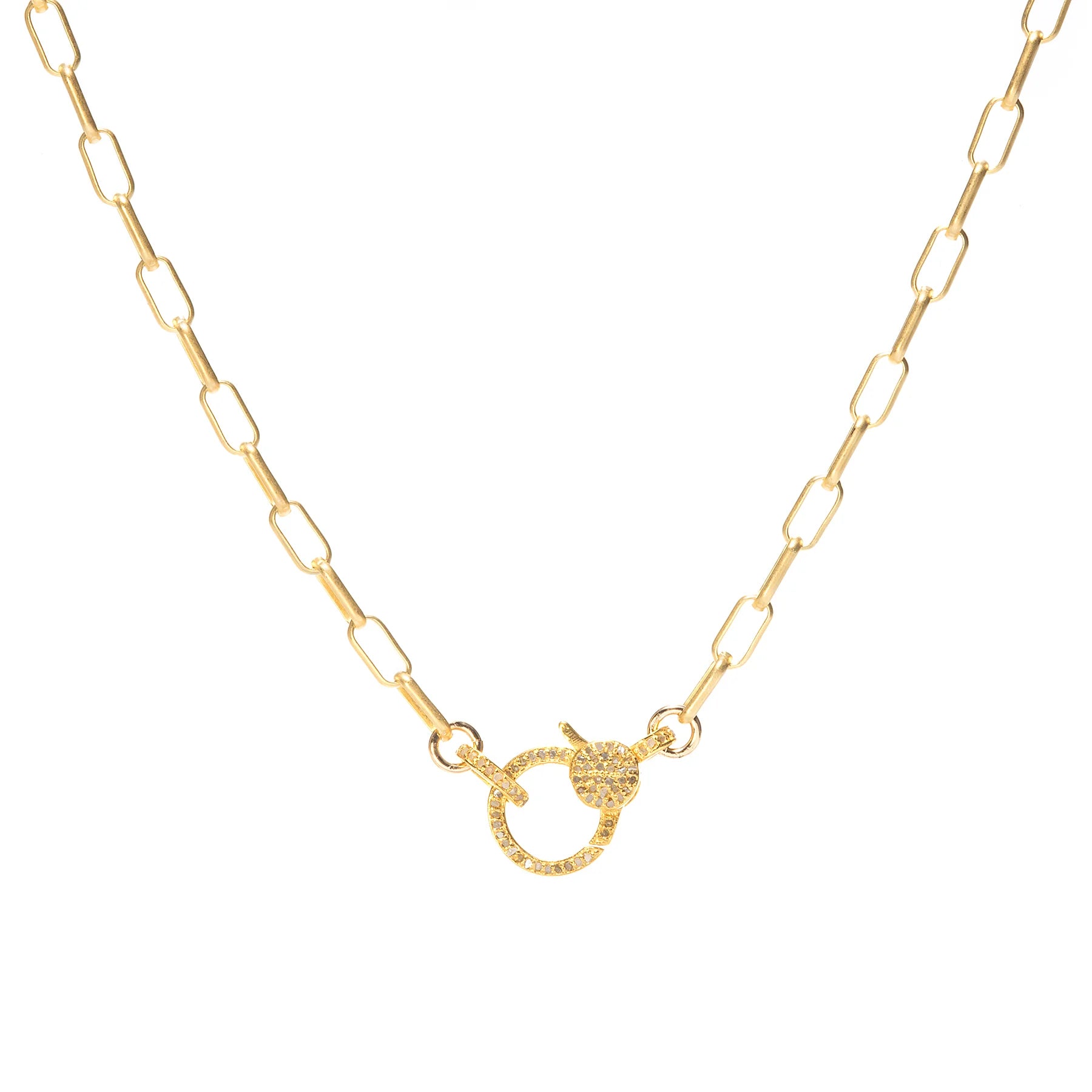 Paperclip small gold necklace with diamond closure, elegant minimalist design, stylish luxury jewelry accessory