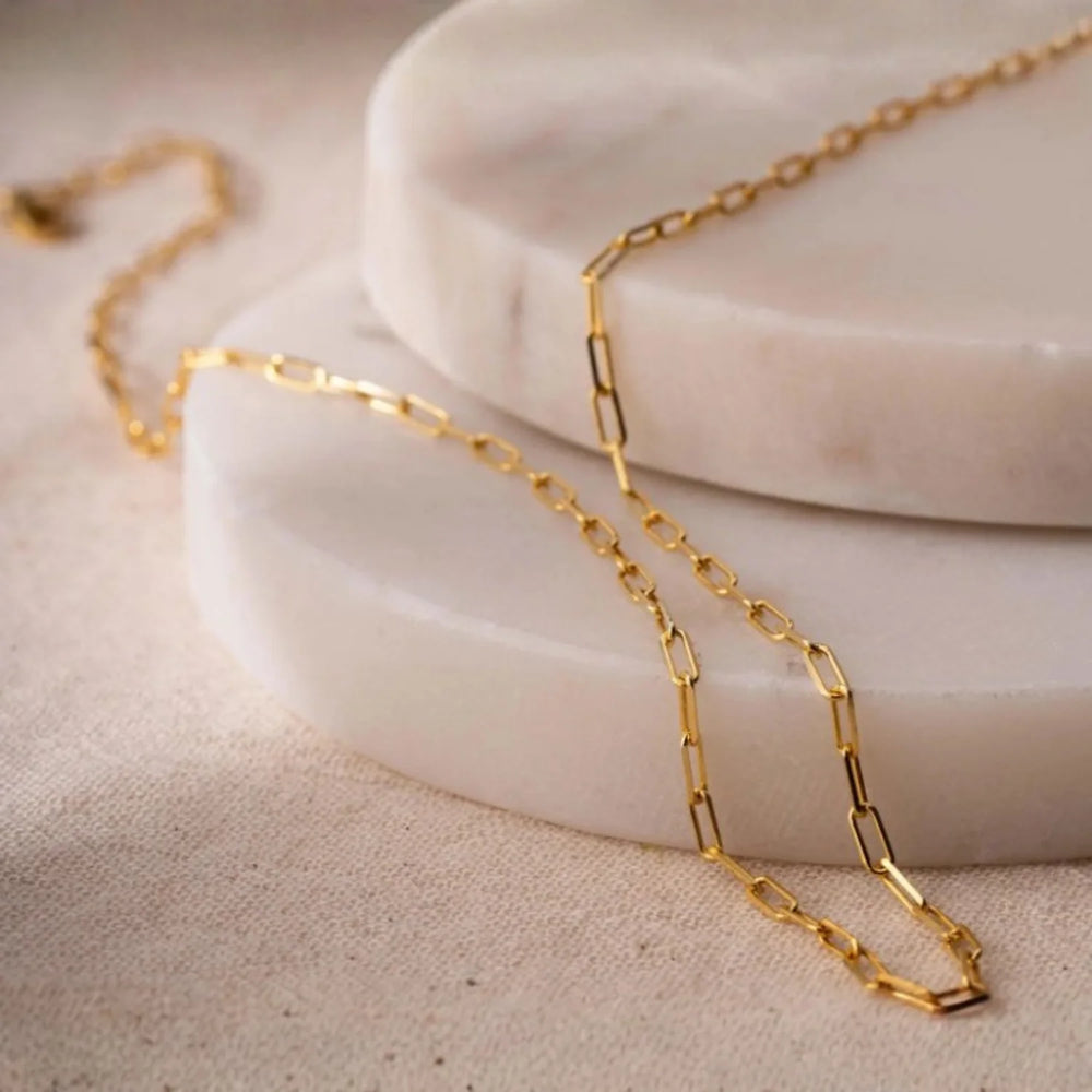 Paperclip small gold plated necklace with minimalist elegant design, versatile stylish jewelry accessory