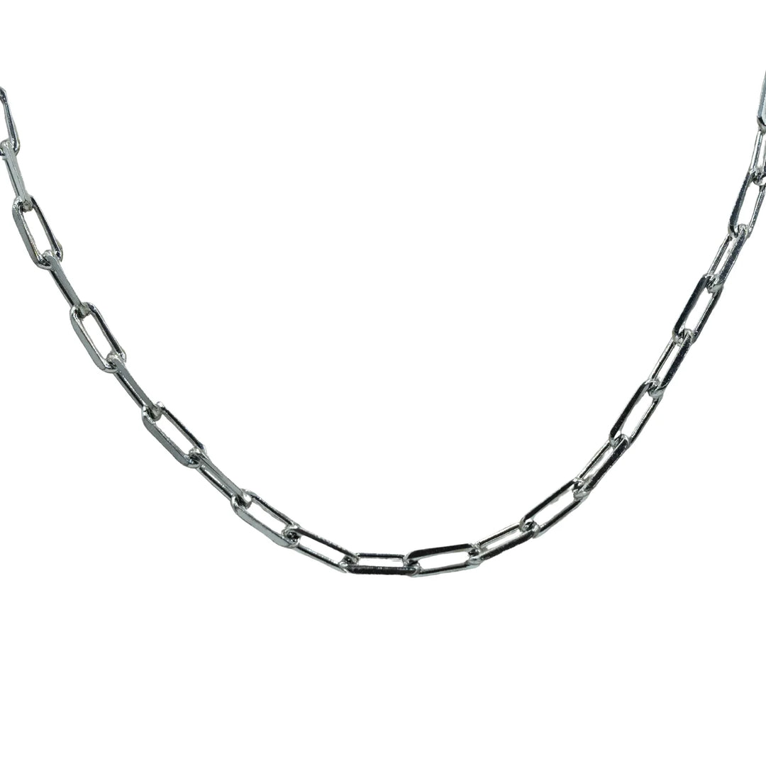 Paperclip small rhodium plated necklace with elegant minimalist design, versatile stylish jewelry accessory