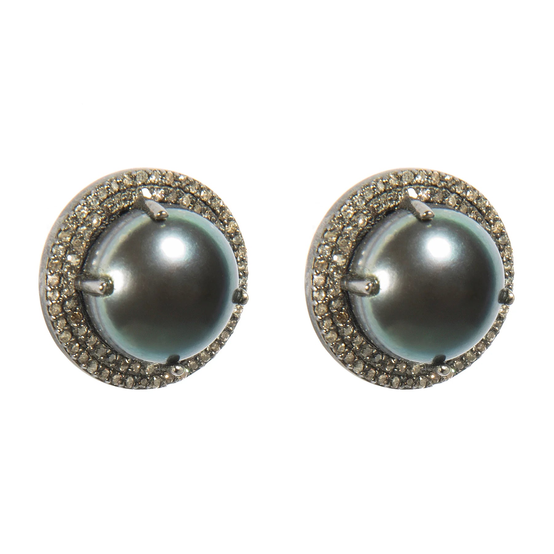 Peacock pearl and diamond post earrings, elegant iridescent jewelry with timeless luxury design