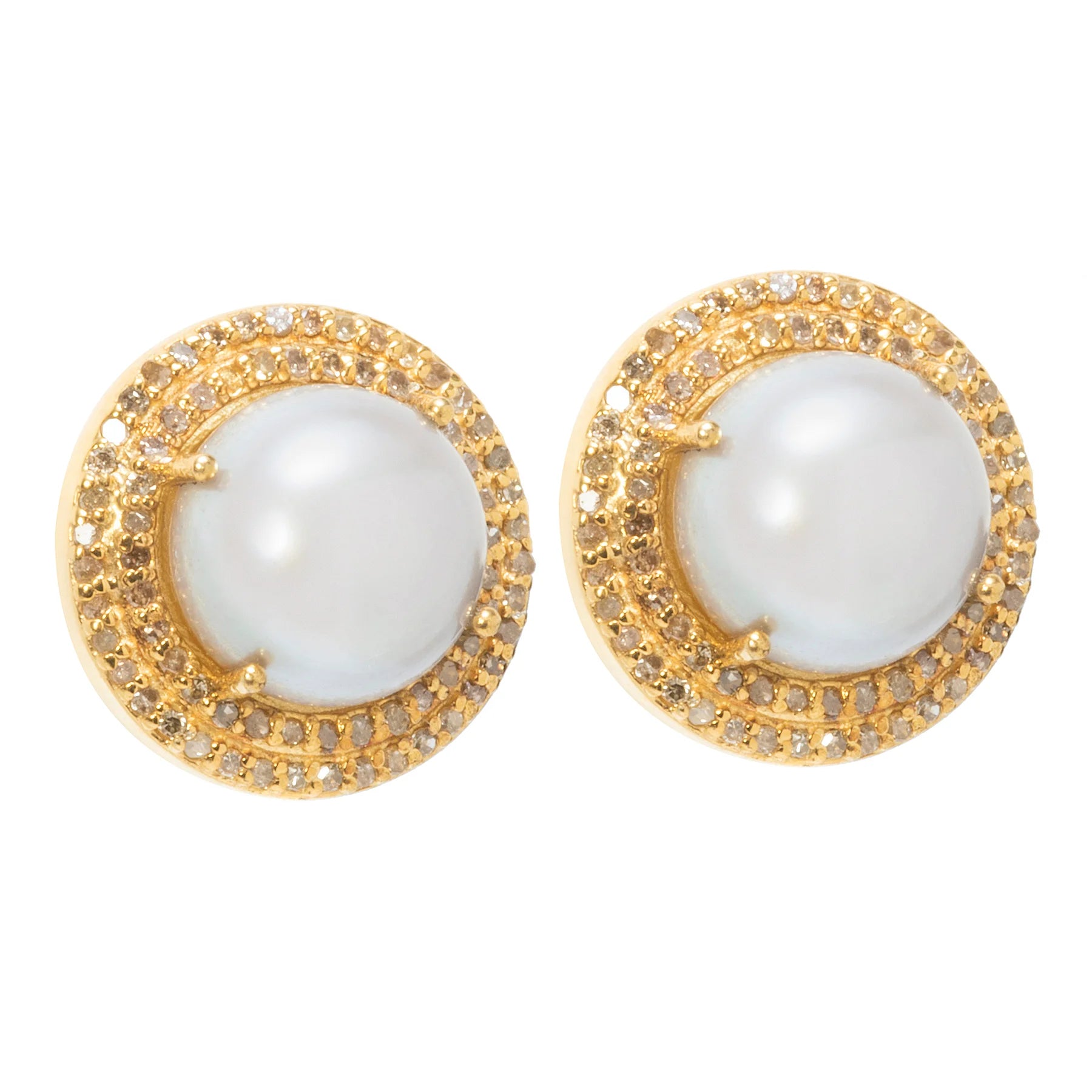 White pearl and diamond post earrings, elegant stud jewelry with classic timeless design