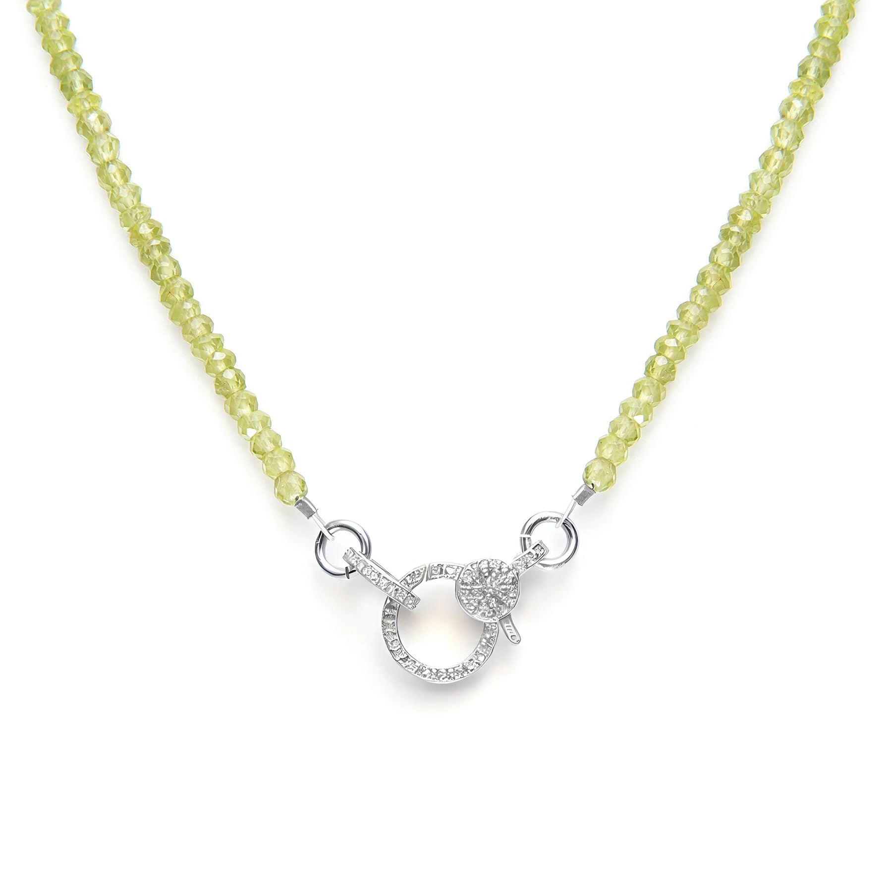 Peridot necklace with diamond closure, fresh green gemstone jewelry for timeless elegance