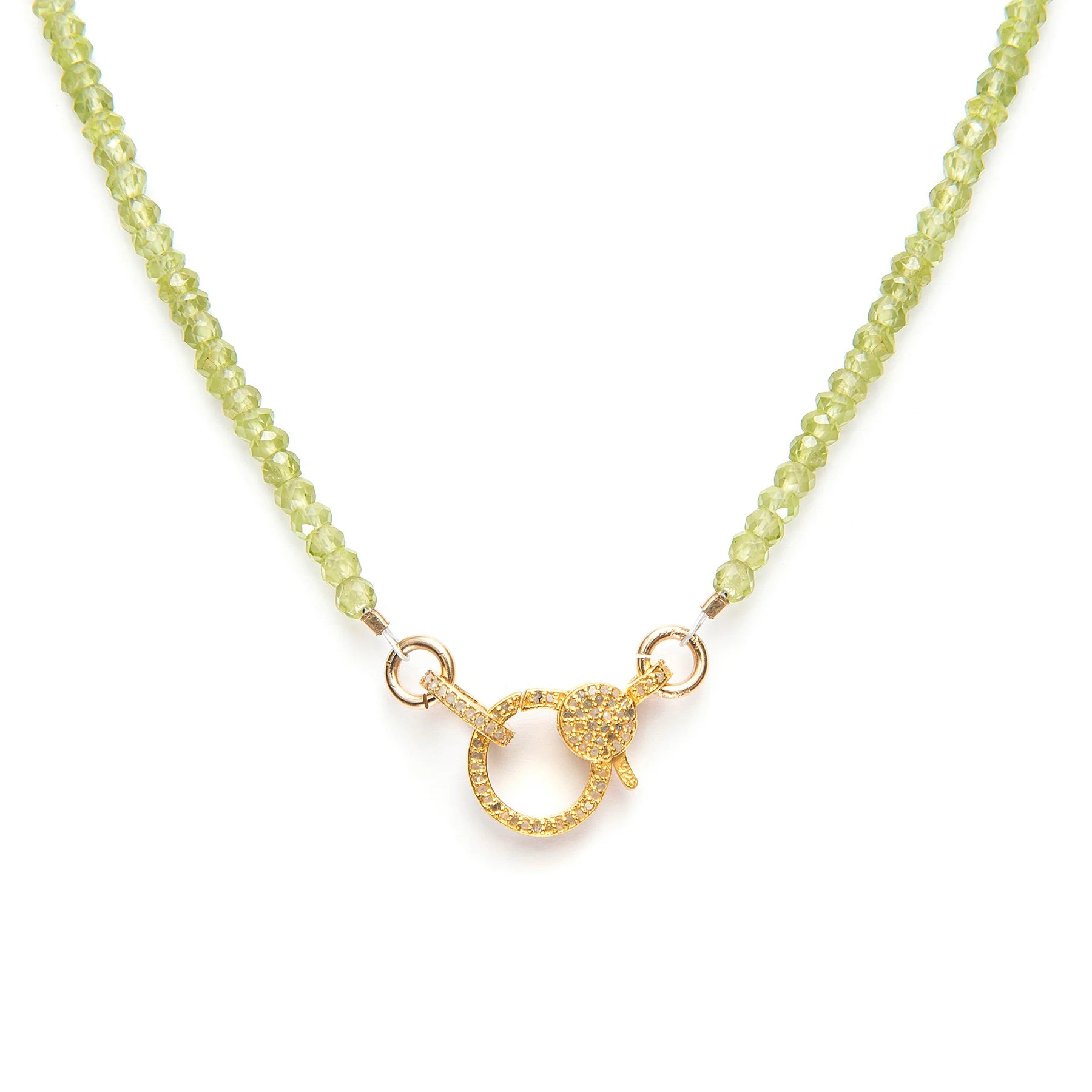 Peridot necklace with diamond closure, fresh green gemstone jewelry for timeless elegance