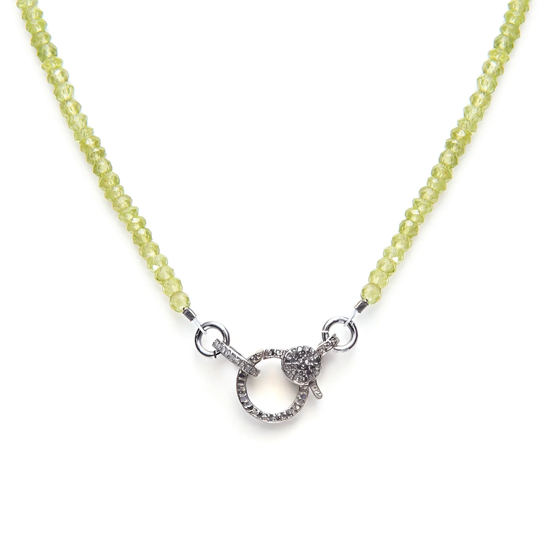 Peridot necklace with diamond closure, fresh green gemstone jewelry for timeless elegance