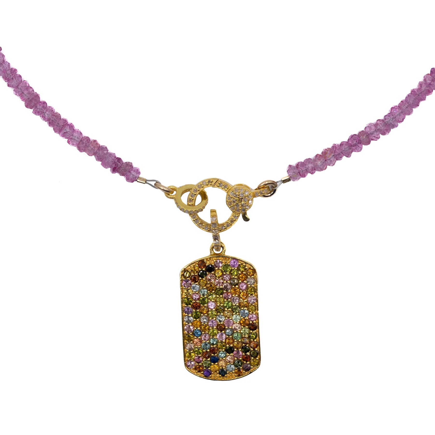 Pink Topaz necklace with diamond closure, elegant pastel gemstone jewelry for timeless feminine style
