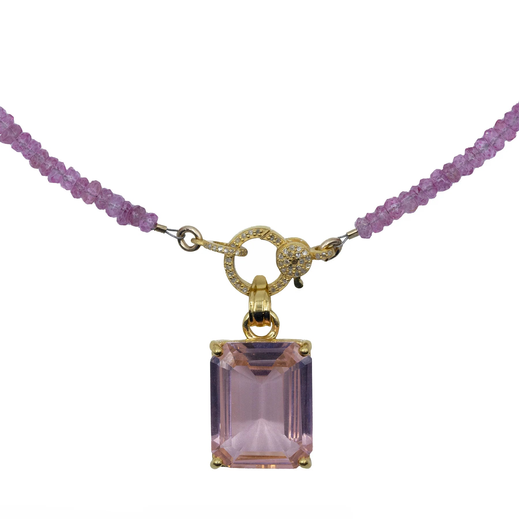 Pink Topaz necklace with diamond closure, elegant pastel gemstone jewelry for timeless feminine style