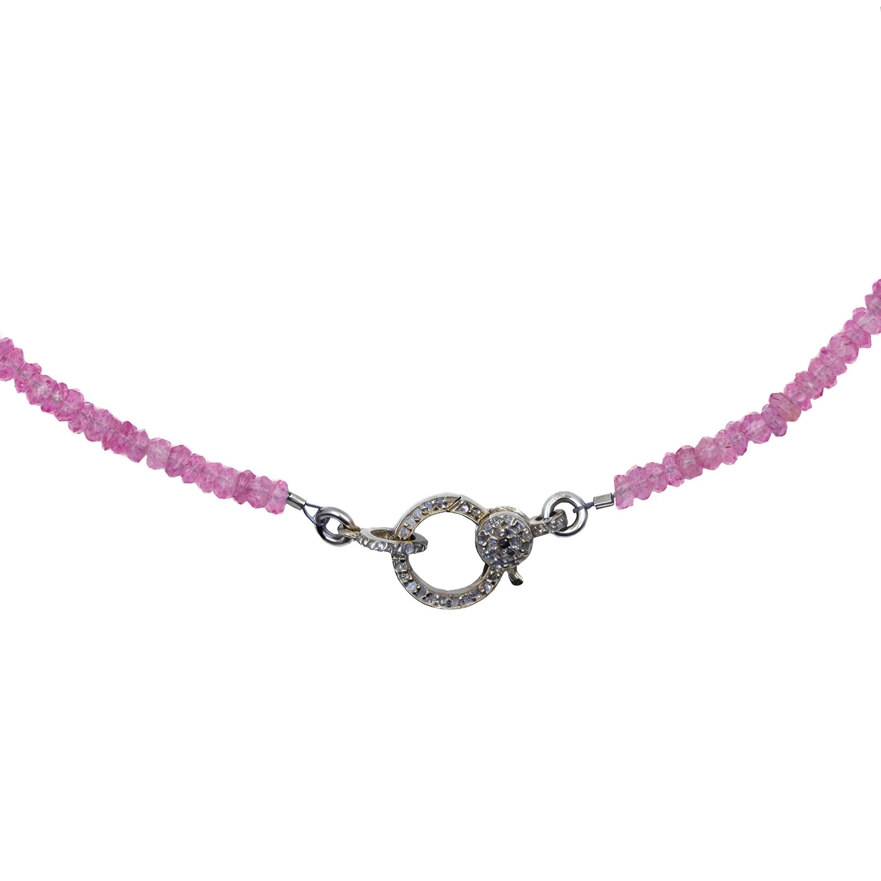 Pink Topaz necklace with diamond closure, elegant pastel gemstone jewelry for timeless feminine style