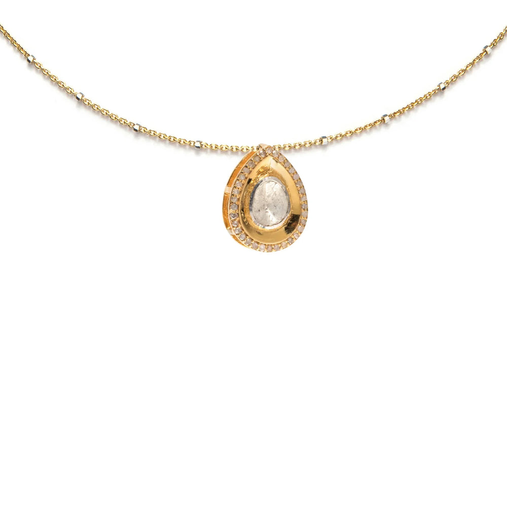 Gold drop charm with Polki diamond – vintage-style pendant with handcrafted elegance