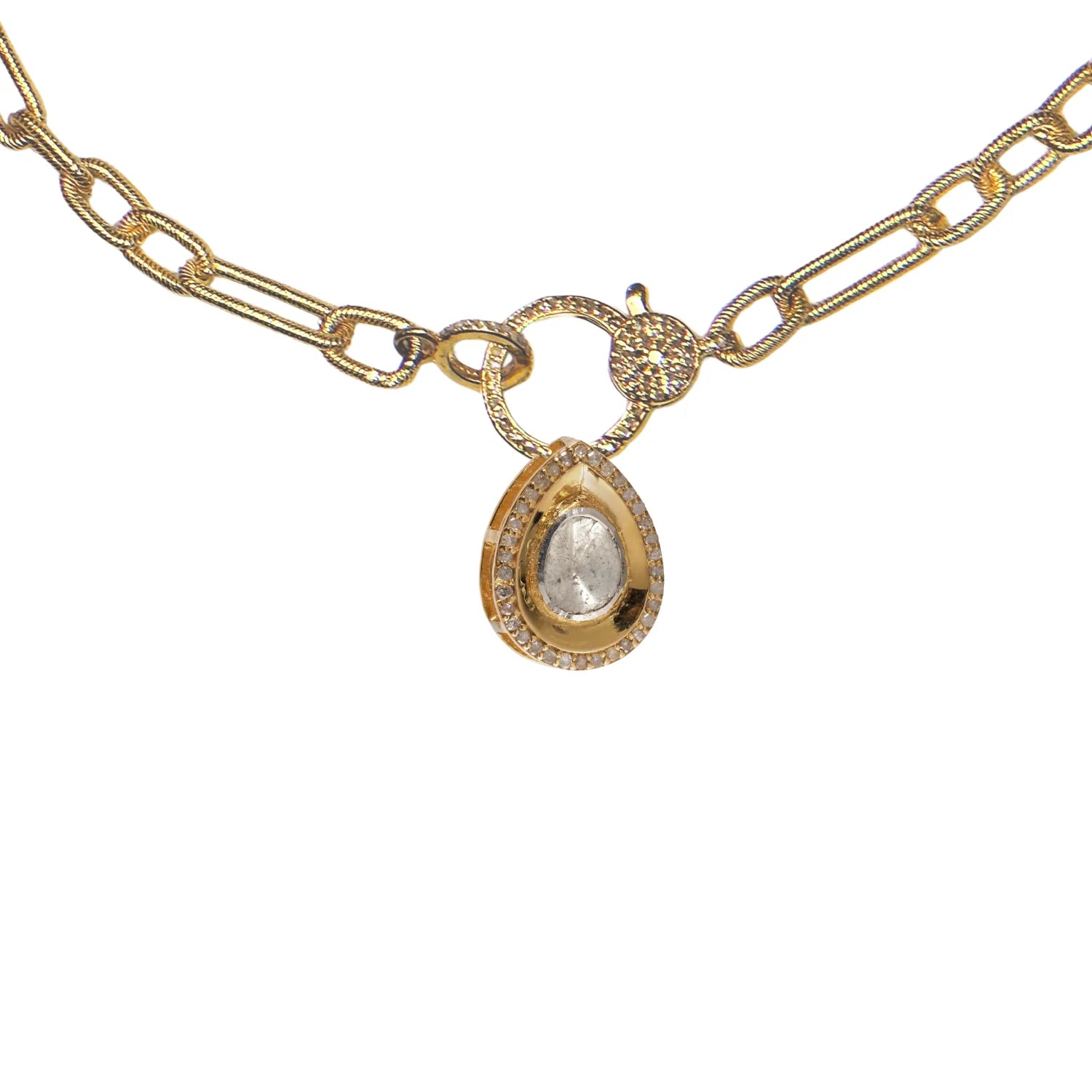 Gold drop charm with Polki diamond – vintage-style pendant with handcrafted elegance