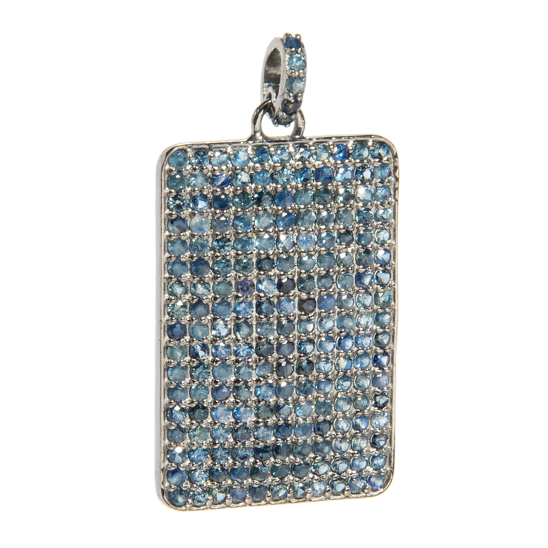 Medium dog tag pendant in 18kt gold-plated sterling silver, accented with shimmering sapphire gemstones for a refined touch