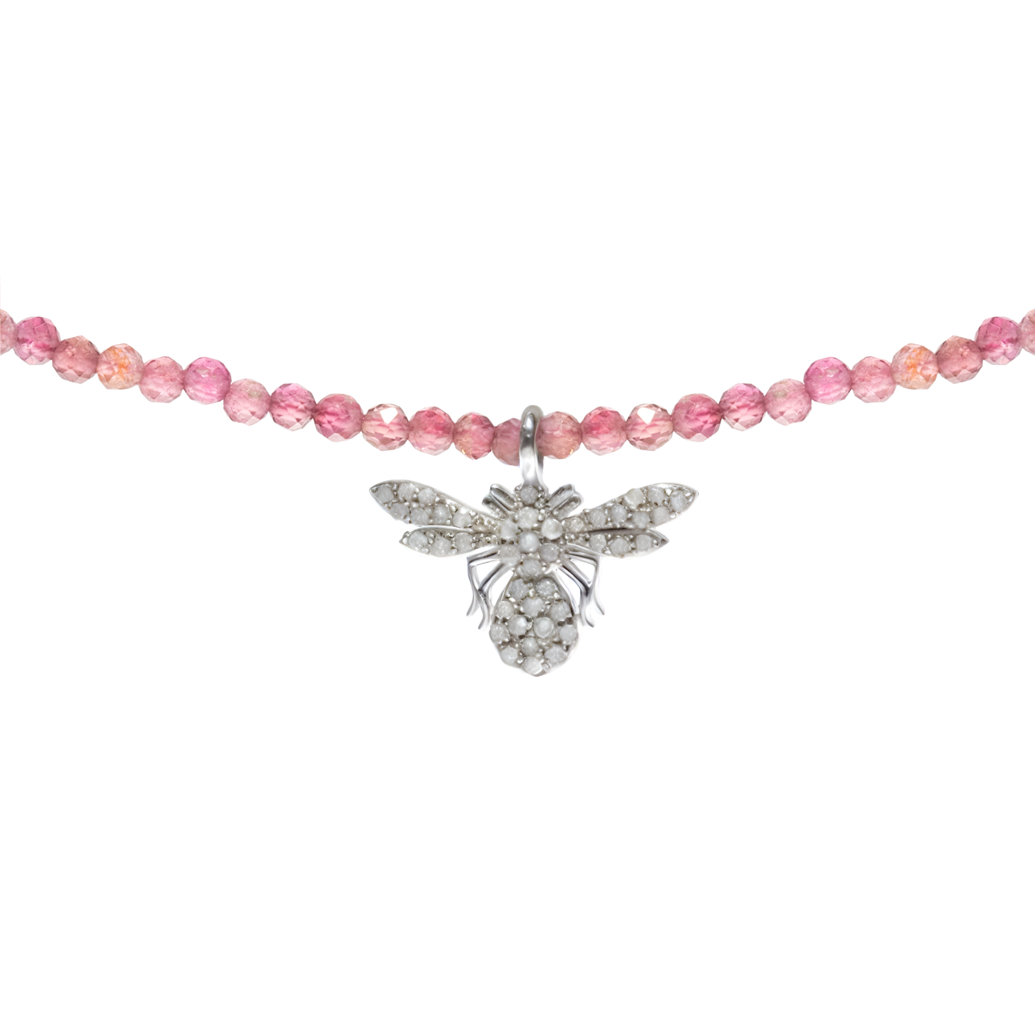 Semi Precious Necklace with Diamond Bee