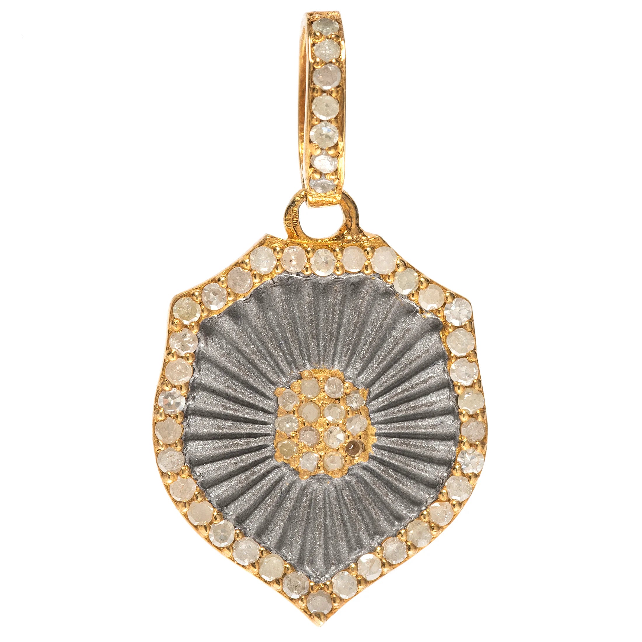 Mixed metal shield charm in gold and silver – powerful pendant symbolizing protection and resilience

