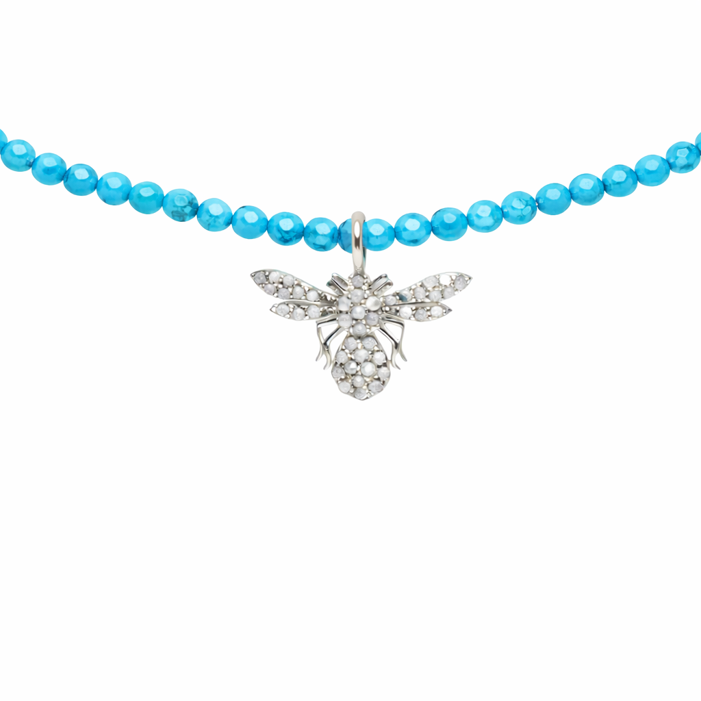 Semi Precious Necklace with Diamond Bee