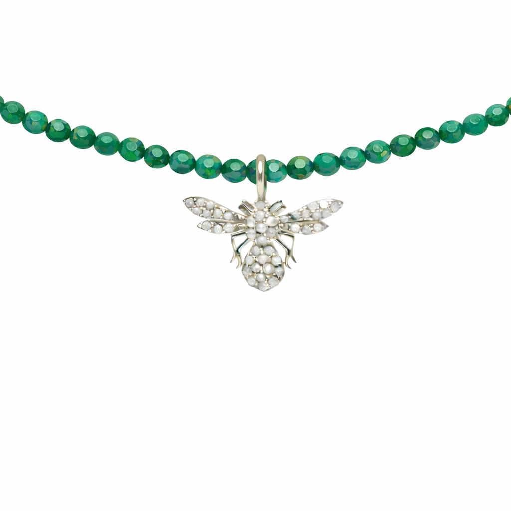 Semi Precious Necklace with Diamond Bee