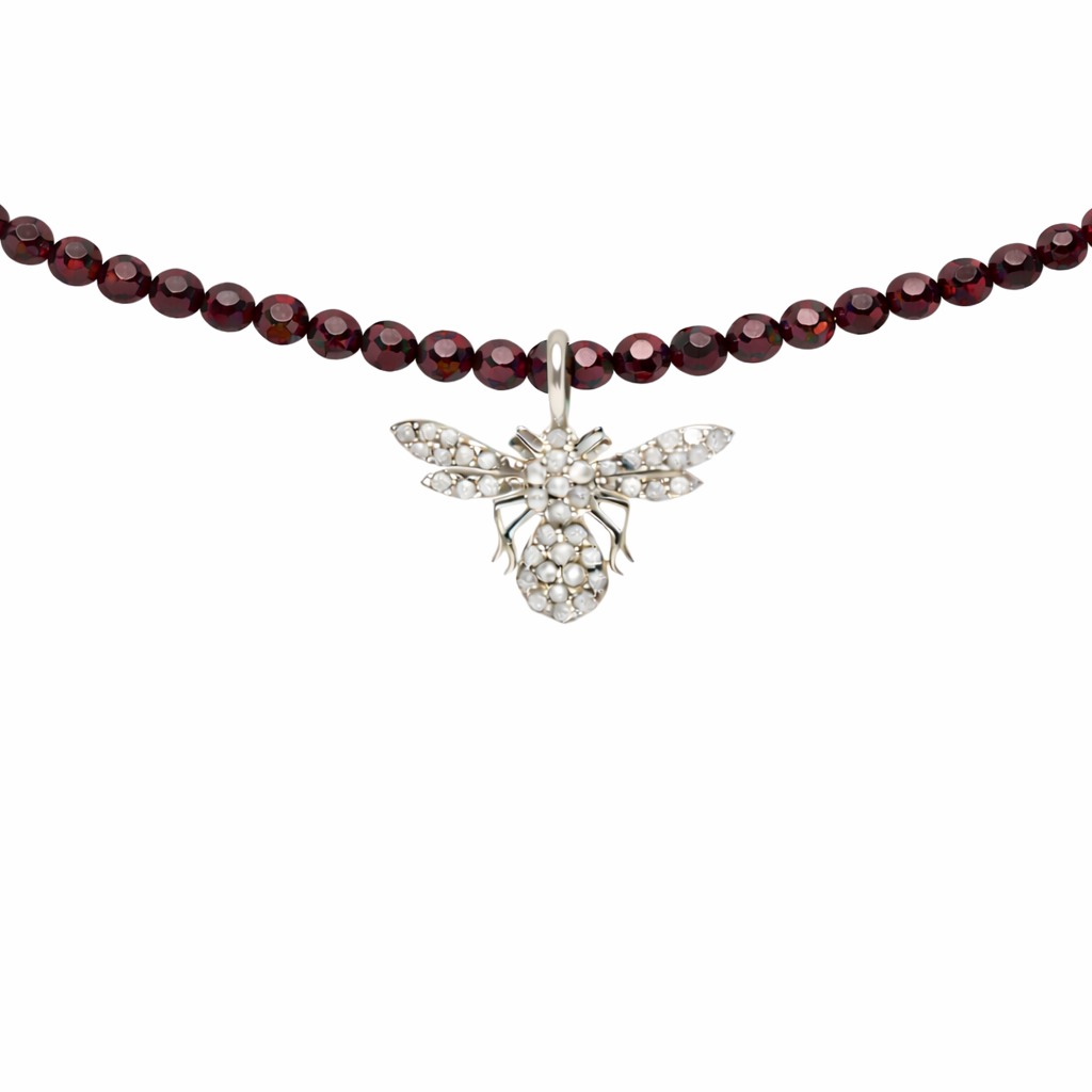 Semi Precious Necklace with Diamond Bee