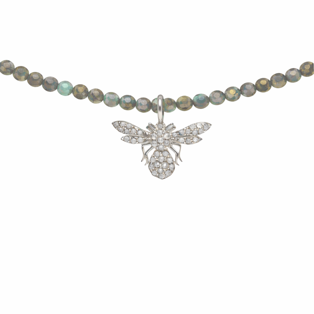 Semi Precious Necklace with Diamond Bee