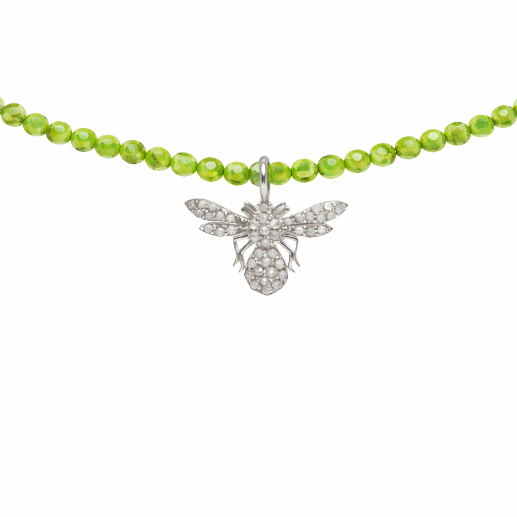 Semi Precious Necklace with Diamond Bee