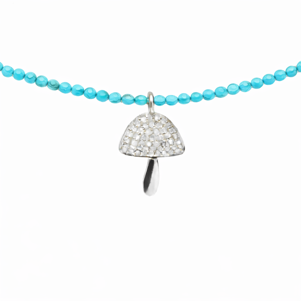 Semi Precious Necklace with Diamond Mushroom