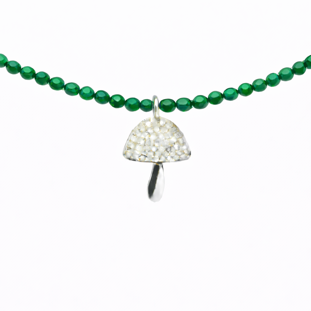 Semi Precious Necklace with Diamond Mushroom