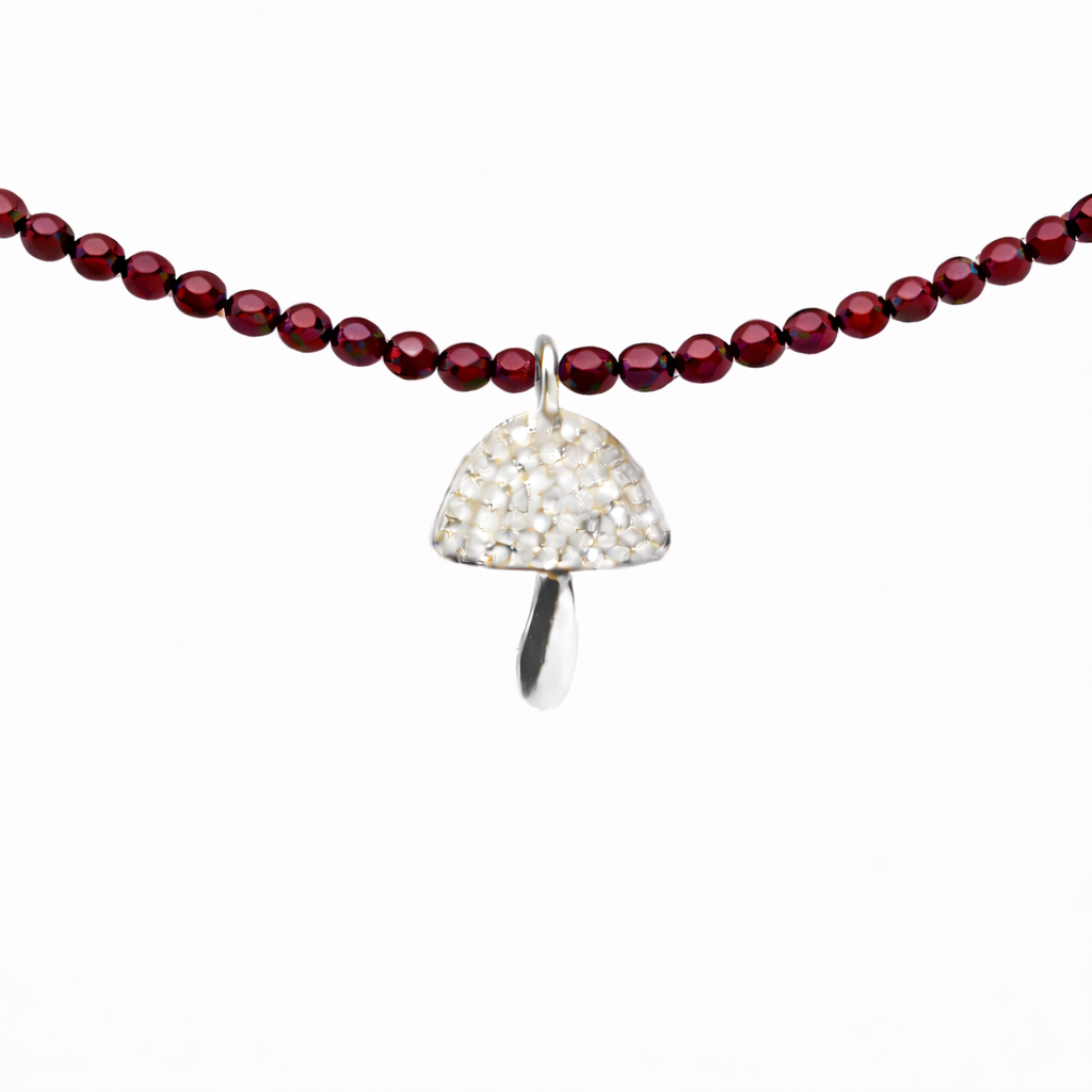 Semi Precious Necklace with Diamond Mushroom