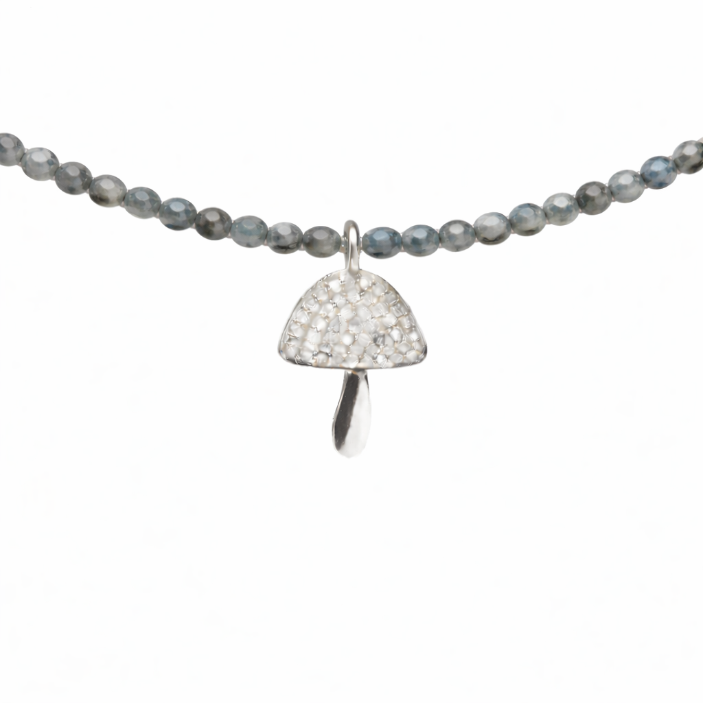 Semi Precious Necklace with Diamond Mushroom