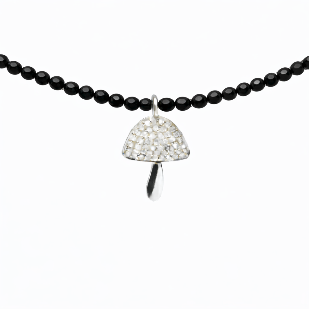 Semi Precious Necklace with Diamond Mushroom