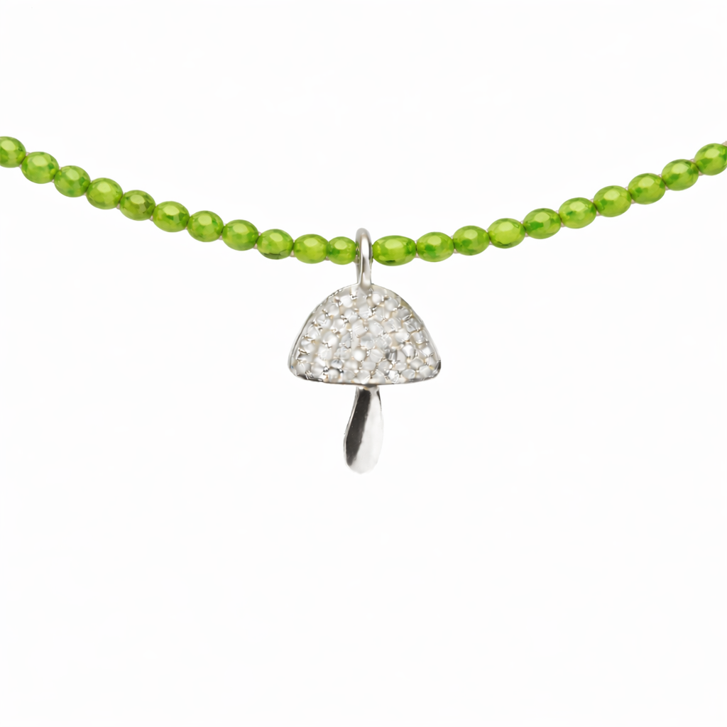 Semi Precious Necklace with Diamond Mushroom