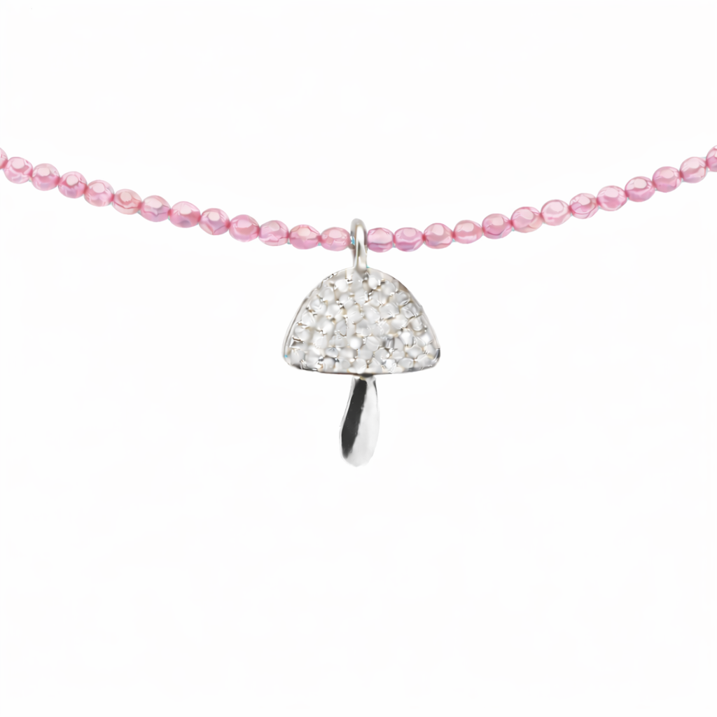 Semi Precious Necklace with Diamond Mushroom