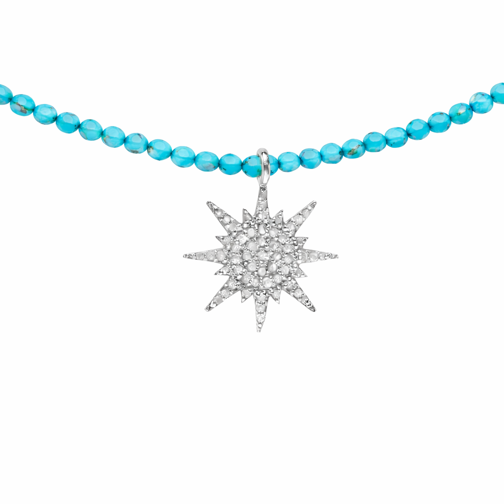 Semi Precious Necklace with Diamond Sunburst