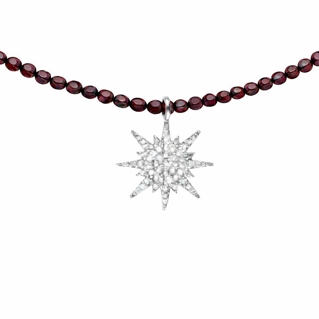 Semi Precious Necklace with Diamond Sunburst