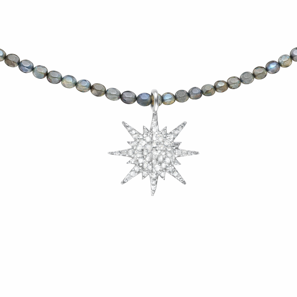 Semi Precious Necklace with Diamond Sunburst
