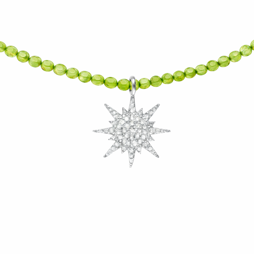 Semi Precious Necklace with Diamond Sunburst