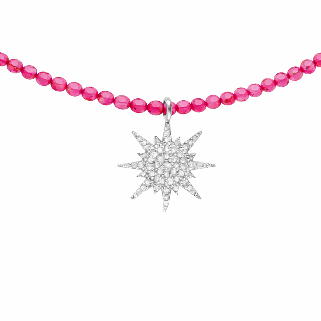 Semi Precious Necklace with Diamond Sunburst