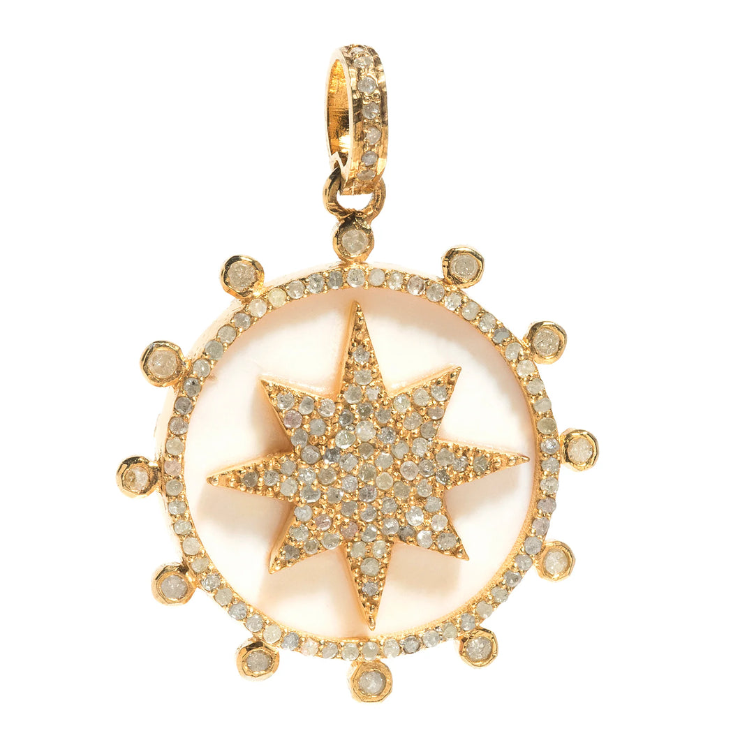 Gold star charm with diamond dots and mother of pearl inlay in 18kt gold-plated sterling silver