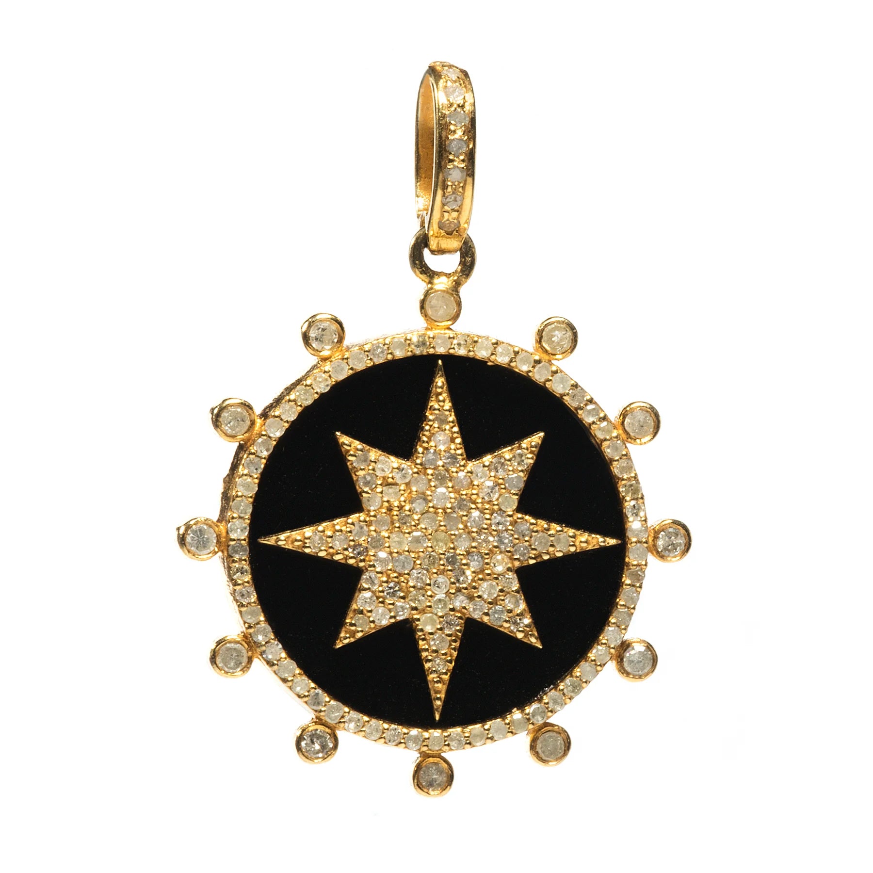 Gold star charm with diamond dots and black onyx inlay, crafted in 18kt gold-plated sterling silver