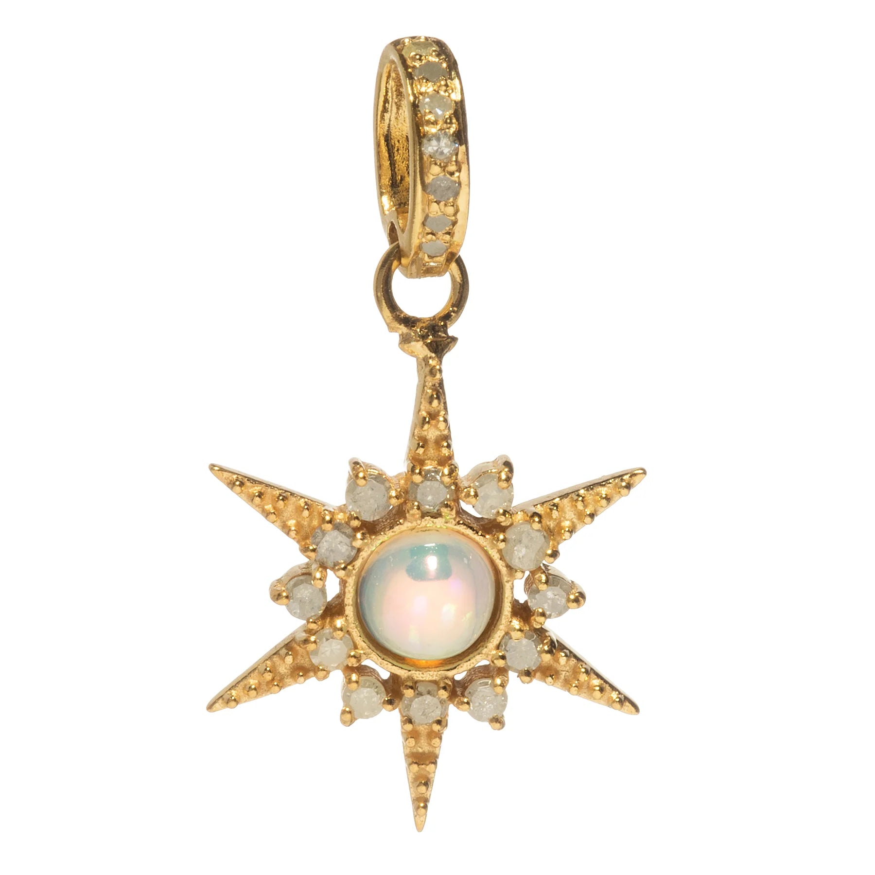 Gold star charm with diamonds and opal – celestial-inspired pendant with luminous, elegant finish

