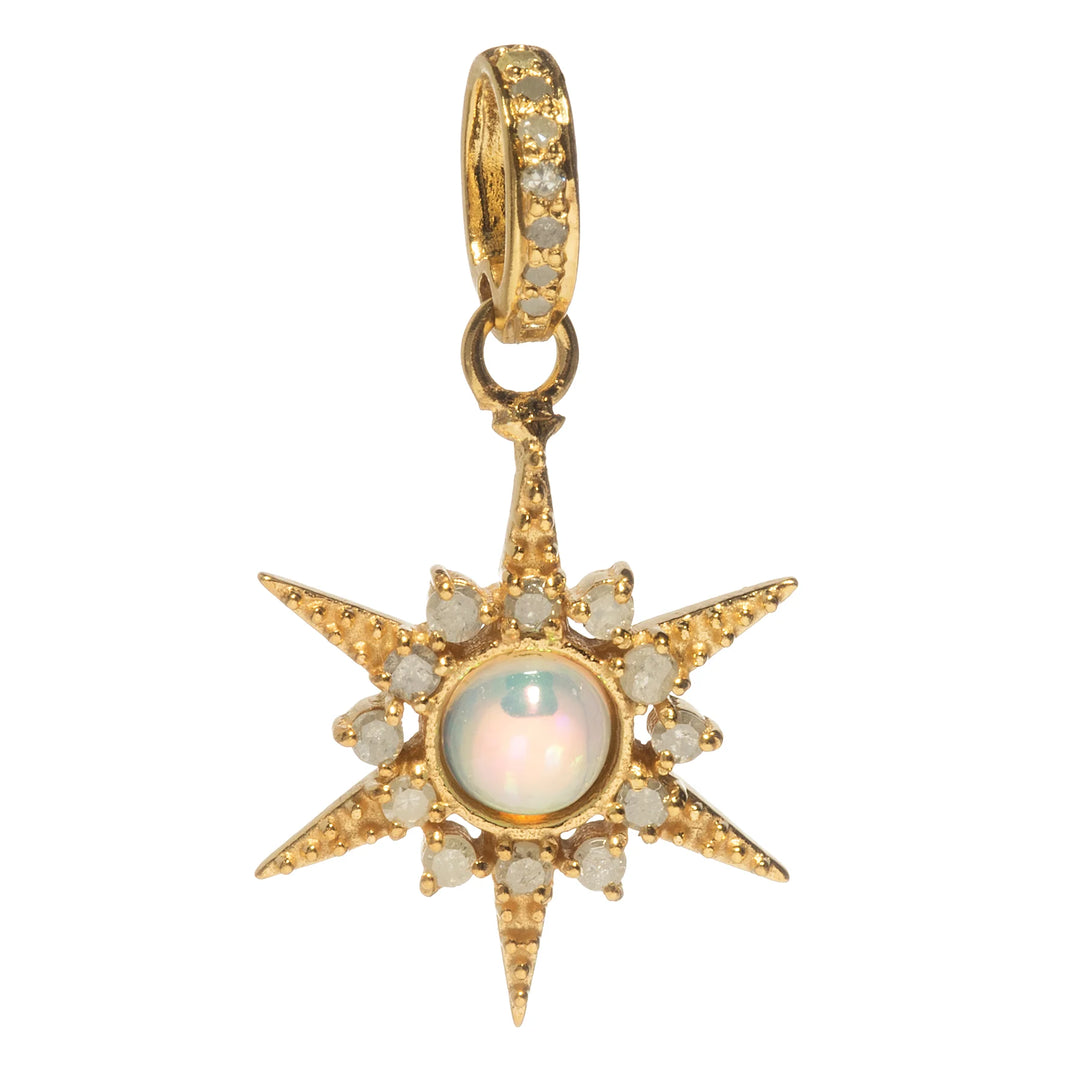 Gold star charm with diamonds and opal – celestial-inspired pendant with luminous, elegant finish

