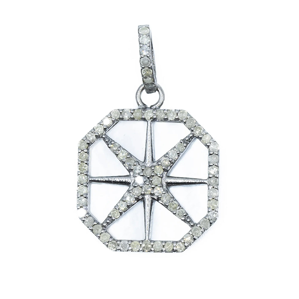 Star medallion charm with mother of pearl and diamond – radiant pendant combining iridescent shimmer and celestial sparkle

