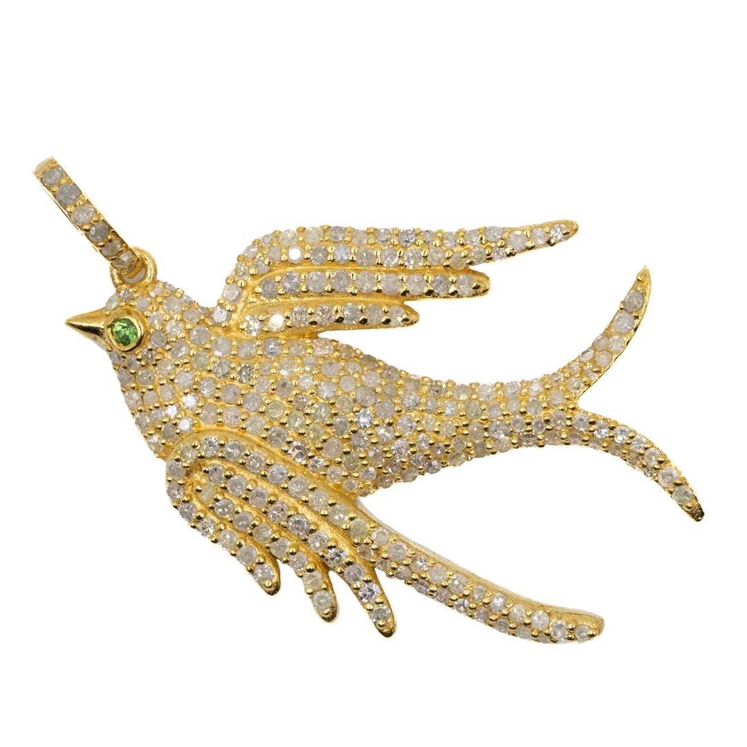 Swallow pendant with diamonds, elegant bird-inspired jewelry symbolizing freedom and grace