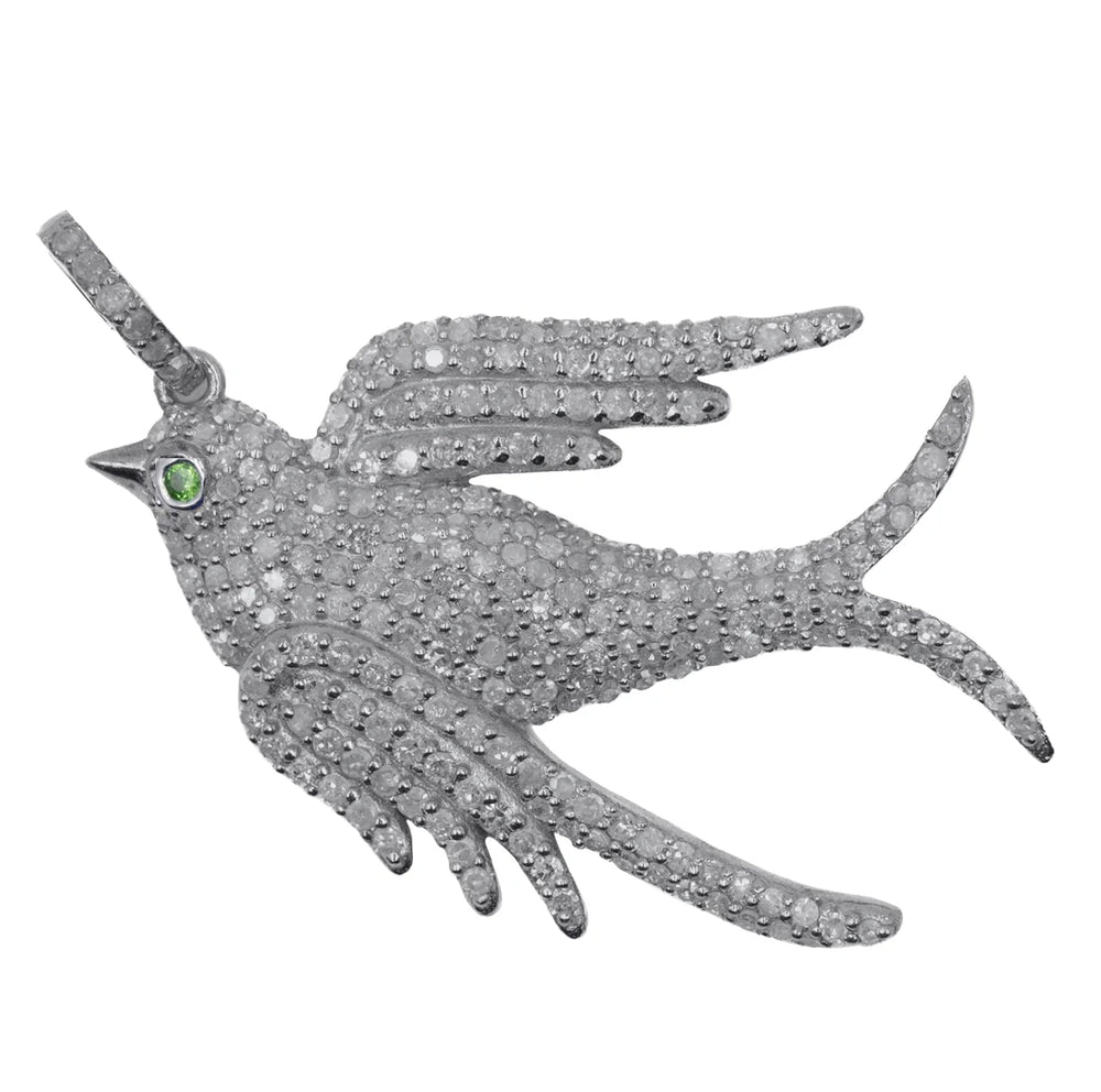 Swallow pendant with diamonds, elegant bird-inspired jewelry symbolizing freedom and grace