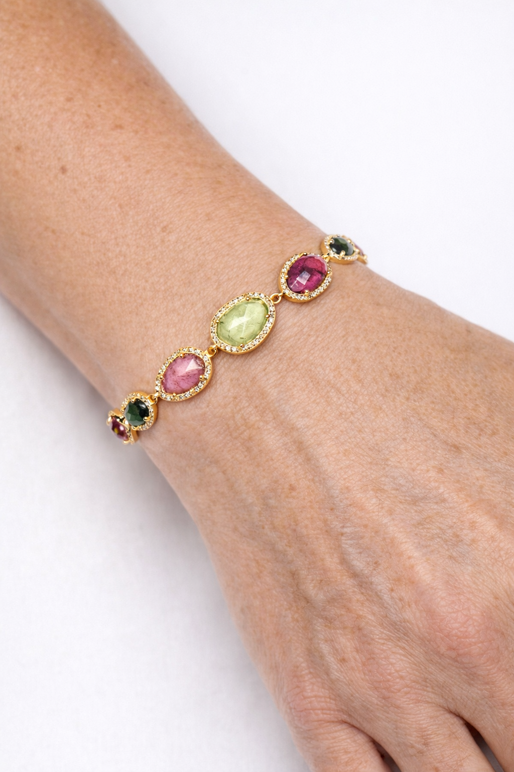 Sliced Watermelon Tourmaline & Diamond Bracelet