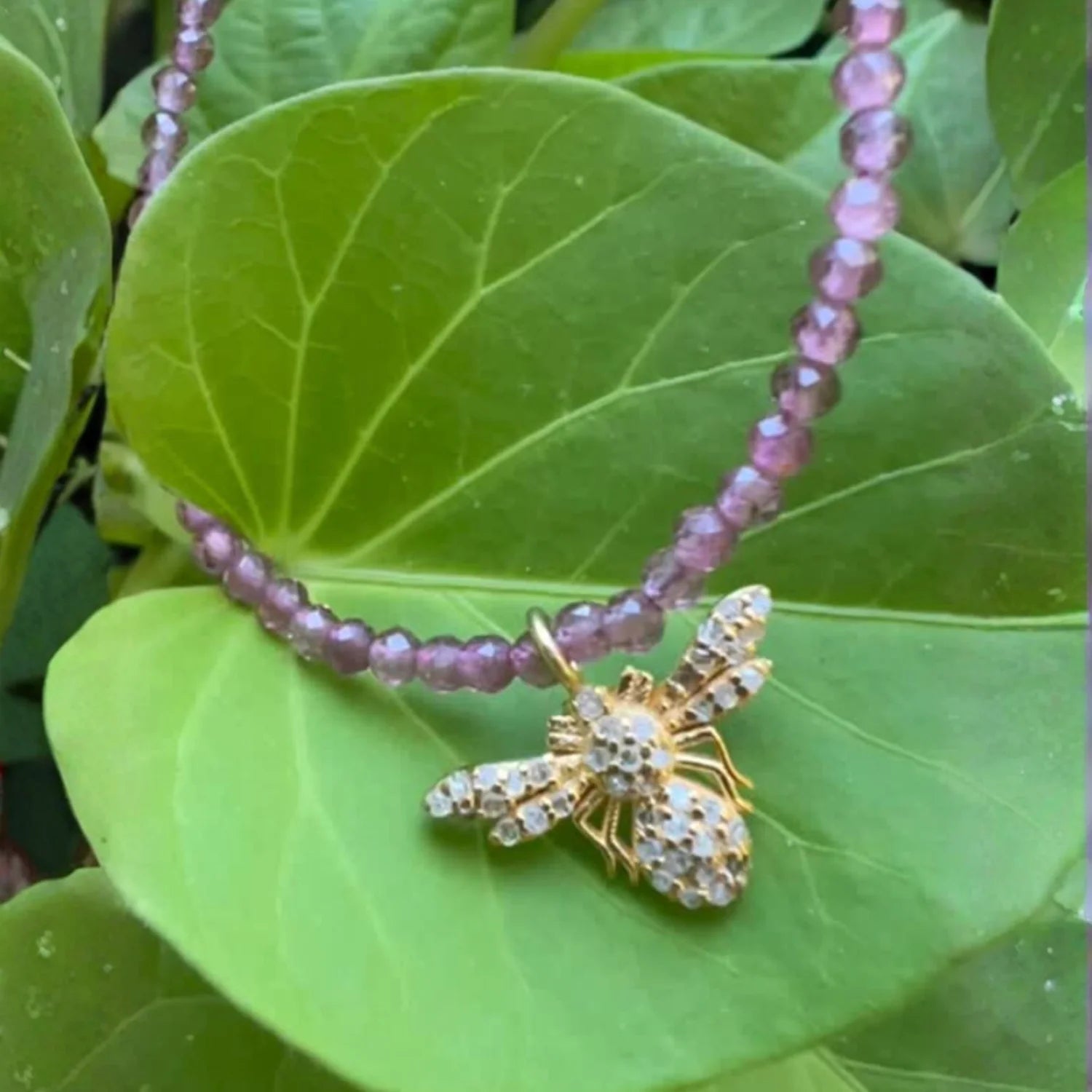 Semi Precious Necklace with Diamond Bee
